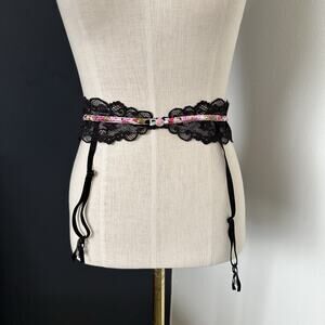 Victoria’s Secret Black Lace Garter Belt Floral Rose